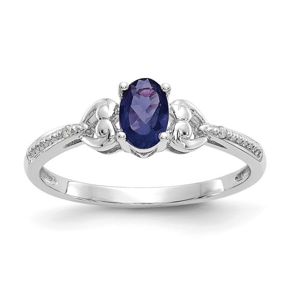 10k White Gold Sapphire September Birthstone and Diamond Ring Size 7